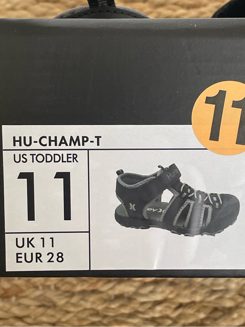 NWT Hurley Toddler Sport Sandals Black Hook & Loop Water Shoes Size 11 Beach